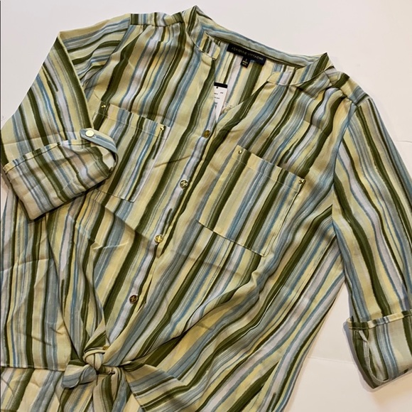 Adrienne Vittadini Small Tie Front Roll Cuff Top New - Picture 4 of 11